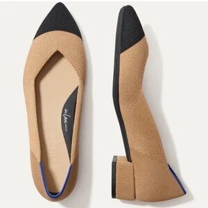 Rothy's Wren Captoe pointed heels in Tan and Black